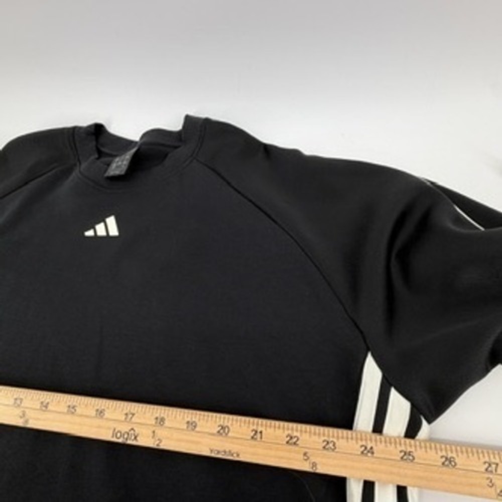 Adidas Womens XL Black Cropped Sweatshirt 3 Stripe Raglan Pullover Logo Top - Picture 5 of 6